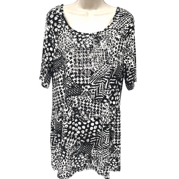 Style & Co Womens Black White Print Rhinestone Detail Tunic Size  L - Picture 1 of 7